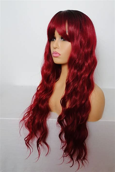 red wig with bangs human hair